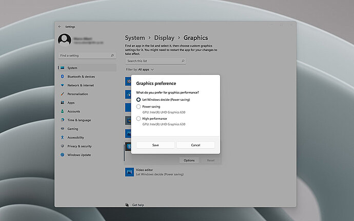 Settings for the energy saving mode