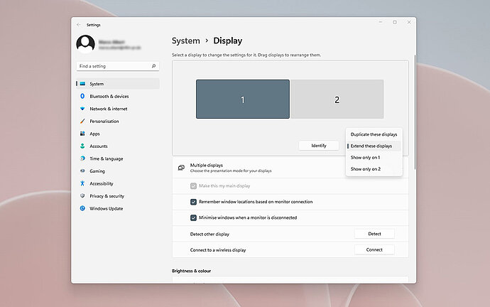 Multiple monitor settings